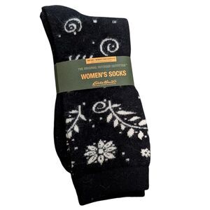 New Eddie Bauer women's socks 6-10 wool angora blend floral warm cozy stocking